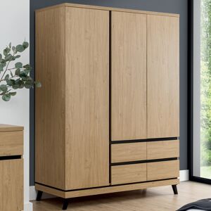 LIVEO Armoire 3 portes 4 tiroirs Chene naturel - POZNAN - L 159,5 x l 54 x H 205