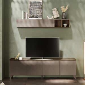 Tousmesmeubles Meuble TV 4 portes Bronze/Chêne noisette - ANCONE - L 241 x l 42 x H 72 cm