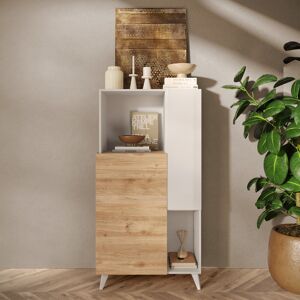 Tousmesmeubles Vaisselier 2 portes Blanc brillant/Chene naturel - PORTOFINO - L 81 x l 42 x H 154 cm