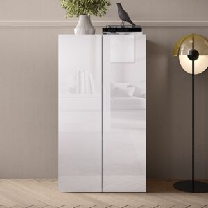 Tousmesmeubles Armoire de bureau 2 portes 2 etageres laque Blanc brillant - TORINO - L 63 x l 35 x H 114 cm