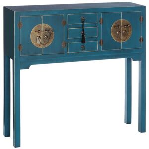 Tousmesmeubles Console 4 portes, 3 tiroirs Bleue Meuble Chinois - PEKIN - L 95 x l 26 x H 90 cm