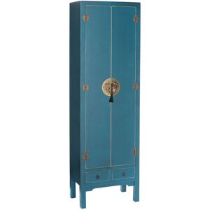 Tousmesmeubles Armoire lingere 2 portes, 2 tiroirs Bleue Meuble Chinois - PEKIN - L 55 x l 33 x H 185 cm