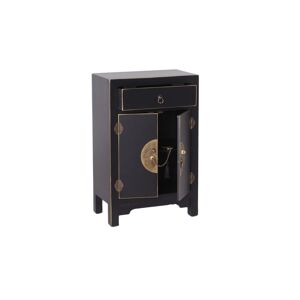 Tousmesmeubles Confiturier 2 portes, 1 tiroir Noir Meuble Chinois - PEKIN - L 45 x l 26 x H 69 cm