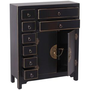 Tousmesmeubles Meuble d'entree 2 portes, 8 tiroirs Noir Meuble Chinois - PEKIN - L 73 x l 26 x H 90 cm