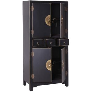 Tousmesmeubles Armoire 4 portes, 3 tiroirs Noire Meuble Chinois - PEKIN - L 63 x l 33 x H 131 cm