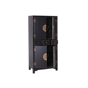 Tousmesmeubles Armoire 4 portes, 3 tiroirs Noire Meuble Chinois - PEKIN - L 63 x l 33 x H 131 cm