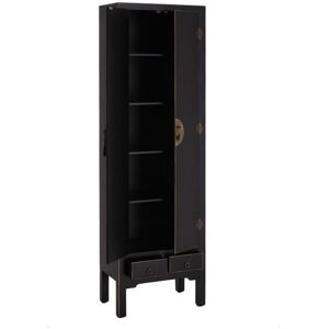 Tousmesmeubles Armoire lingere 2 portes, 2 tiroirs Noire Meuble Chinois - PEKIN - L 55 x l 33 x H 185 cm