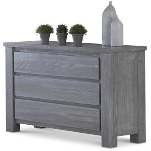 Tousmesmeubles Commode 3 tiroirs Bois massif Gris - GABRIEL - L 120 x l 45 x H 78 cm