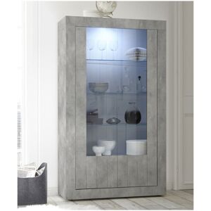 Tousmesmeubles Vitrine 2 portes Béton ciré clair à LEDs - LUBIO - L 110 x l 42 x H 191 cm