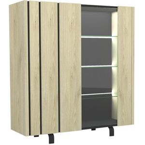 Tousmesmeubles Argentier 2 portes à LEDs Chêne clair/Ardoise - FOREST - L 140 x l 45 x H 151 cm