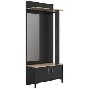 Tousmesmeubles Meuble vestiaire Noir avec miroir - LYON - L 81 x l 36.9 x H 188.5 cm