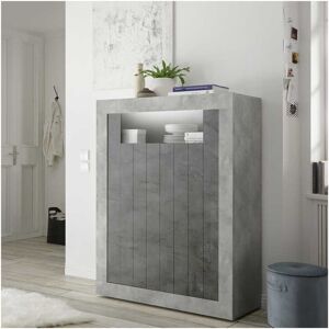 Tousmesmeubles Vaisselier 2 portes Beton cire clair/fonce - LUBIO n°1 - L 110 x l 42 x H 144 cm