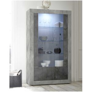 Tousmesmeubles Vitrine 2 portes Beton cire clair/fonce a LEDs - LUBIO n°1 - L 110 x l 42 x H 191 cm