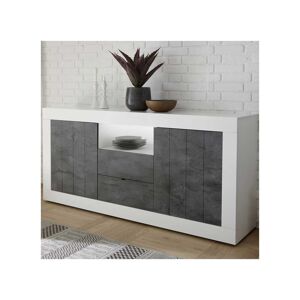 Tousmesmeubles Buffet moderne en bois 2 portes 2 tiroirs Blanc/Beton cire fonce - LUBIO