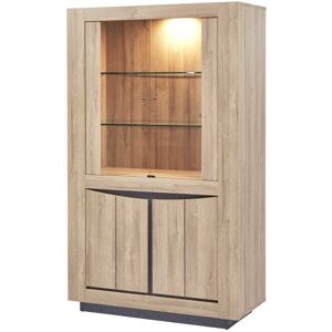 Tousmesmeubles Argentier 4 portes Chene naturel a LEDs - OSTENDE - L 108 x l 48 x H 180 cm