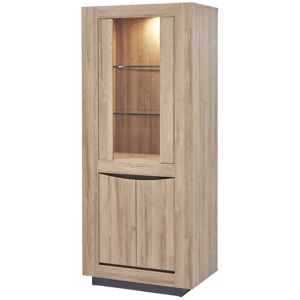 Tousmesmeubles Armoire de salon 2 portes Chêne naturel à LEDs - OSTENDE - L 77 x l 48 x H 180 cm