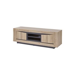 Tousmesmeubles Meuble TV 2 portes Chene naturel - OSTENDE - L 160 x l 48 x H 52.5 cm