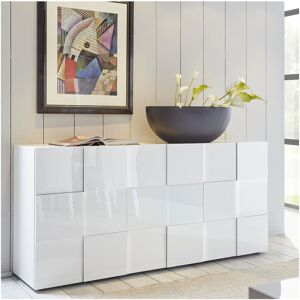 Tousmesmeubles Buffet 3 portes Laque Blanc brillant TICATO - Salle a Manger