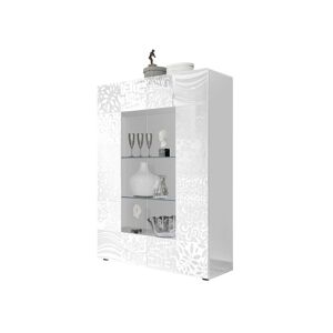 Tousmesmeubles Vitrine 2 portes Laqué Blanc brillant - BARI - L 121 x l 42 x H 166 cm