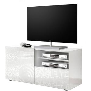 Tousmesmeubles Meuble TV 1 porte 1 tiroir Laque Blanc brillant - BARI - L 122 x l 42 x H 57 cm