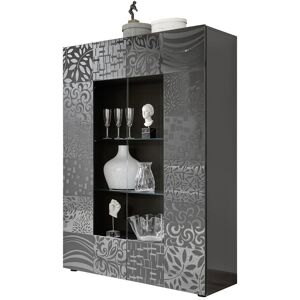 Tousmesmeubles Vitrine 2 portes Laque Gris brillant - BARI - L 121 x l 42 x H 166 cm