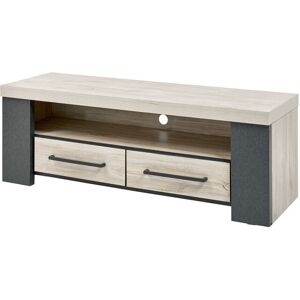 Tousmesmeubles Meuble TV 2 tiroirs 1 niche Chene delave/Gris fonce - PORIRUA - L 140 x l 45 x H 50 cm