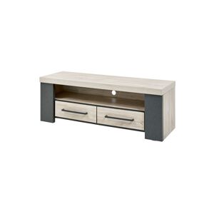 Tousmesmeubles Meuble TV 2 tiroirs 1 niche Chêne délavé/Gris foncé - PORIRUA - L 140 x l 45 x H 50 cm