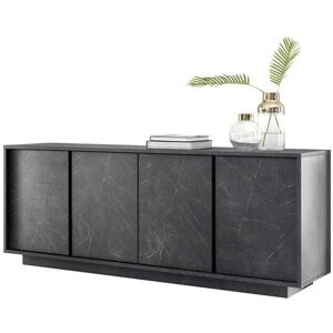 Tousmesmeubles Buffet moderne en bois 4 portes teinte Marbre noir - BURANO