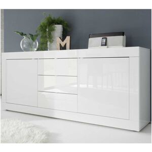 Tousmesmeubles Buffet moderne en bois 2 portes 3 tiroirs Blanc laqué brillant - MATERA