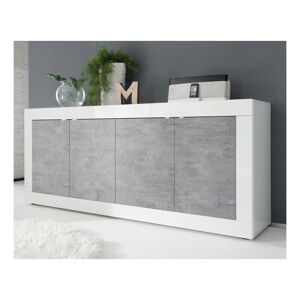 Tousmesmeubles Buffet moderne en bois 4 portes Blanc/Beton cire clair - MATERA