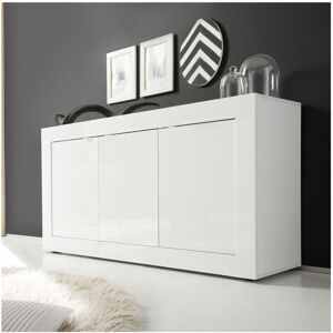 Tousmesmeubles Buffet moderne en bois 3 portes Blanc laque brillant - MATERA