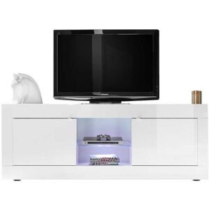 Tousmesmeubles Meuble TV 2 portes 2 niches Blanc laque brillant - MATERA - L 181 x l 43 x H 56 cm