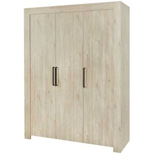 Tousmesmeubles Armoire 3 portes battantes Chêne Délavé - YVI - L 165 x l 60 x H 220 cm