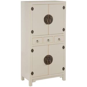 Tousmesmeubles Armoire 4 portes, 3 tiroirs Blanc Casse Meuble Chinois - PEKIN - L 63 x l 33 x H 131 cm