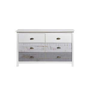 Tousmesmeubles Commode 6 tiroirs Blanc/Gris - SAMY - L 130 x l 45 x H 80 cm - Publicité