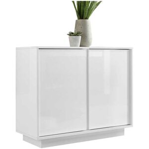 Tousmesmeubles Meuble d'entree 2 portes Blanc Laque Brillant - BURANO - L 92 x l 43 x H 145 cm