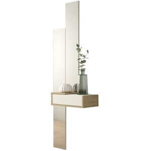 Tousmesmeubles Meuble d'entree Bois blanc/Chene blond + miroir - NYLA - L 47 x l 28 x H 15 cm