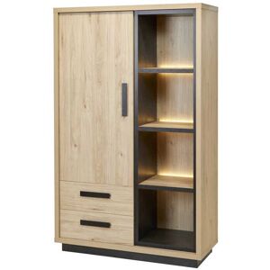 Tousmesmeubles Vaisselier 1 porte 4 niches Bois Clair/Béton ciré - HESTIA - L 115 x l 48 x H 186 cm