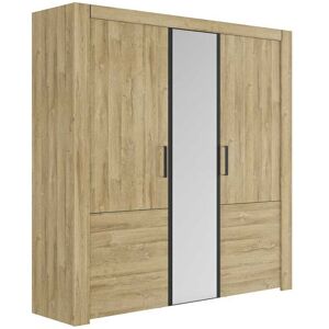 Tousmesmeubles Armoire 3 portes + miroir Chene blond - MARCELLINO - L 223 x l 58 x H 222 cm