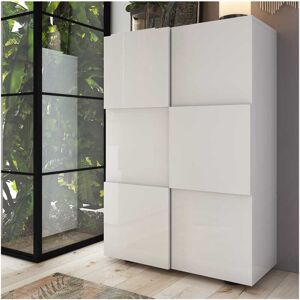 Tousmesmeubles Meuble d'entrée 2 portes Blanc laqué brillant - TICATO - L 78 x l 35 x H 116 cm