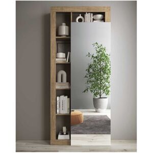 Tousmesmeubles Armoire de vestiaire 1 porte Miroir Chene naturel - ISCHIA - L 91 x l 30 x H 209 cm