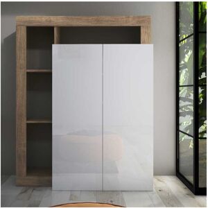 Tousmesmeubles Meuble d'entree 2 portes Chene naturel/Blanc laque - ISCHIA - L 108 x l 35 x H 138 cm