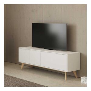 Tousmesmeubles Meuble TV 4 portes Blanc - UNIVERSITE - L140 x l40 x H53 cm