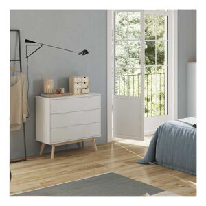 Tousmesmeubles Commode 3 tiroirs Blanc - UNIVERSITE - L80 x l40 x H83 cm