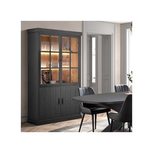 Tousmesmeubles Argentier 4 portes à Led Bois Noir - UNYS - L 122 x l 50 x H 221 cm