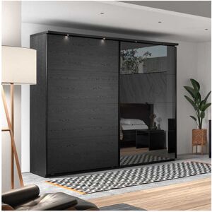 Tousmesmeubles Armoire 2 portes coulissantes 217 cm avec miroir Bois Noir - UNYS - L 217 x l 63 x H 221 cm