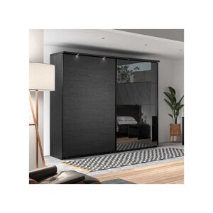 Tousmesmeubles Armoire 2 portes coulissantes 217 cm avec miroir Bois Noir - UNYS - L 217 x l 63 x H 221 cm