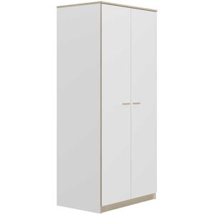 Tousmesmeubles Armoire 2 portes Blanc/Chene blond - MAILLE - L 91 x l 60 x H 200 cm