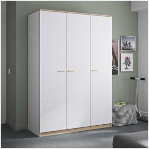 Tousmesmeubles Armoire 3 portes Blanc/Chene blond - MAILLE - L 136 x l 60 x H 200 cm