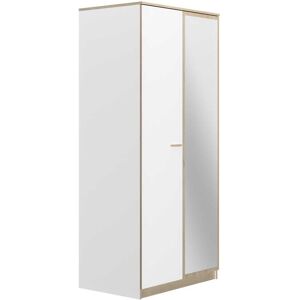 Tousmesmeubles Armoire 2 portes 1 miroir Blanc/Chene blond - MAILLE - L 91 x l 60 x H 200 cm